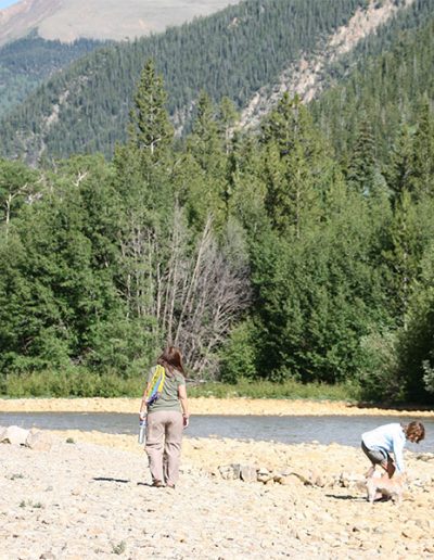 people walking on lake creek